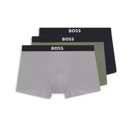 BOSS Three-pack of stretch-cotton trunks with logo waistbands - Style Trunk 3P BOSS ONE, 50544263 Black / Grey / Green XL