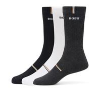 BOSS Men's 3 Pack Iconic Stripe Ribbed Cotton Quarter Length Socks, Black/Shadow Grey/White, 5-13 UK (Pack of 6)