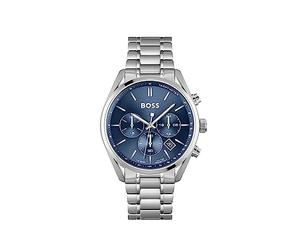 BOSS Men's 44mm Chronograph Quartz Watch Champion Collection with Blue Dial and Silver Stainless Steel Bracelet, Date Function, 3 Sub-Dials, 10ATM Water Resistance - 1513818