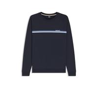 BOSS Mens Authentic Sweatshirt Cotton-terry sweatshirt with stripe and logo Dark Blue