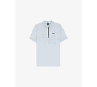 Boss Mens Boss Abstract-Print Zipped Cotton-Blend Polo Shirt Open Blue 3XL