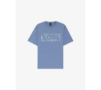 BOSS Stretch-cotton T-shirt with logo artwork - Style TS_Globe LogoPattern, 50559363 Light Blue L