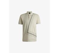Boss Mens Boss Interlock Fineline-Artwork Cotton-Jersey Polo Shirt Light Beige S