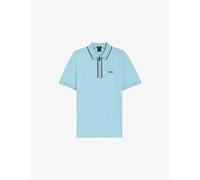 BOSS Mens Zip Neck Philix Polo Shirt - Colour: 455 Light/Pastel Blue - Size: XL