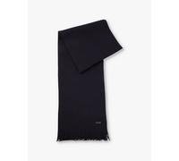 Boss Mens Boss Raschel-Knit Logo-Embroidered Wool Scarf Dark Blue 1 Size