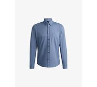 Boss Mens Boss Regular-Fit Logo-Embroidered Cotton-Twill Shirt Open Blue M