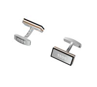 BOSS Men's Brown Logo Plaque Rectangle Silver Tone Cufflinks