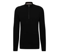 BOSS Mens Ebrando-P Quarter-Zip Cotton Sweater with Knitted Structure Black