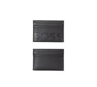 BOSS Men's Embossed Black Leather Logo Card Holder