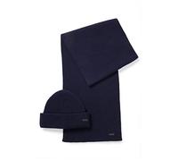 BOSS Mens Fantastico SET Scarf and beanie hat set with faux-leather logo