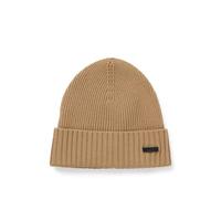 BOSS Fati-L Ribbed Virgin Wool Beanie Hat, Medium Beige