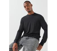 BOSS Men's Fine Knit Crew Neck Jumper with Embroidered Logo, Black, Size 3Xl, Men Black