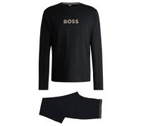 BOSS Mens Gift Long Set Interlock-Cotton Pyjamas with foil-Print Branding