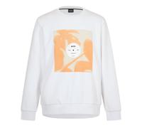 Boss Mens Graphic Crew Neck Ribbed Collar Long Sleeve Sweatshirt in White - Size Large