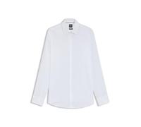Boss Mens White Slim-fit Long-sleeved Cotton-poplin Shirt 16.5