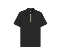 BOSS Mens H-Paras 65 Mercerised-Cotton Polo Shirt with Zip Placket Black