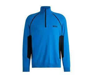 BOSS Mens Hydro-X FA24 Cotton-Blend Sweater with Logo and Colour-Blocking
