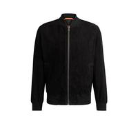BOSS Mens Joflag Ribbed-Trim Bomber Jacket in Suede