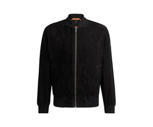 BOSS Mens Joflag Ribbed-Trim Bomber Jacket in Suede