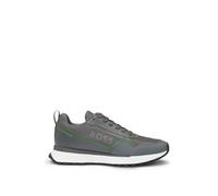 BOSS Mens Jonah Runn Mixed-Material Trainers with Large Side-Panel Logo Size 7 Dark Grey