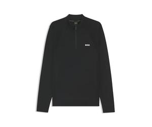 BOSS Mens K Momentum-Lite MN Cotton-Blend Sweater with Quarter Zip and Body-Mapping Black