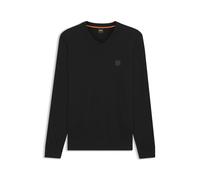 BOSS Mens Kanovano V V-Neck Sweater in Cotton and Cashmere with Logo Patch Black