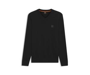 BOSS Mens Kanovano V V-Neck Sweater in Cotton and Cashmere with Logo Patch Black
