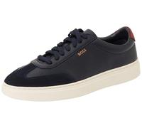 BOSS Mens Kieran Tenn Grained-Leather Trainers with Contrast backtab Size