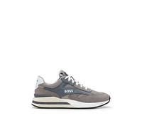 BOSS Mens Kurt Runn Mixed-Material lace-up Trainers with Suede Trims Size 12 Grey