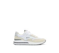 BOSS Mens Kurt Runn Mixed-Material lace-up Trainers with Suede Trims Size 6 White