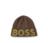 BOSS Mens Lamico Hat Knitted-logo beanie hat in cotton and wool