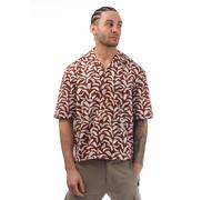 Boss Mens Leaf Print Relaxed Fit Short-Sleeved ShirtS Brown GT42375