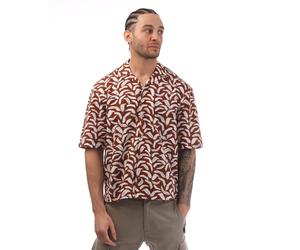 Boss Mens Leaf Print Relaxed Fit Short-Sleeved ShirtS Brown GT42375