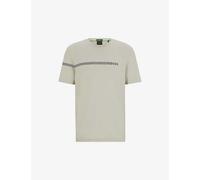 Boss Mens Light Beige Stripe and Brand-print Regular-fit Stretch Cotton-blend T-shirt L