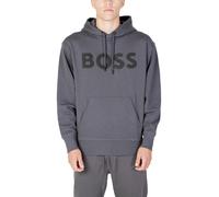 Boss Mens Logo Hoodie Long Sleeve - Grey Cotton - Size Small