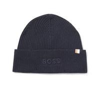 BOSS Men's Magico Ribbed Mixed Material Beanie Hat, Navy, One Size