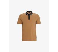 Boss Mens Medium Beige Stripe-collar Short-sleeve Cotton Polo M