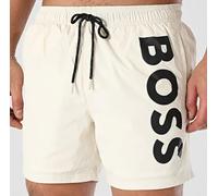 Boss Mens Men’s Quick-Dry Swim Shorts in Light Beige Poplin - White - Size Large
