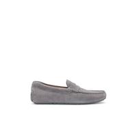 BOSS Mens Noel Mocc Portuguese-Crafted Moccasin Loafers in Suede with Penny Trim Size 9 Grey