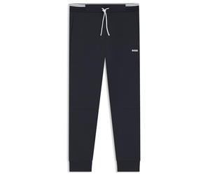 BOSS Mens Pants Zone Cotton-Blend Tracksuit Bottoms with Striped Trims Dark Blue