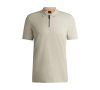BOSS Men's Passerzip Knitted Slim Fit Polo Shirt in Elastic Cotton Pique M Beige