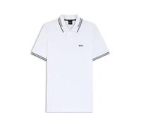 BOSS Mens Paul Stretch-Cotton Slim-fit Polo Shirt with Branding and Stripes White