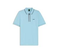 BOSS Mens Zip Neck Philix Polo Shirt - Colour: 455 Light/Pastel Blue - Size: Large
