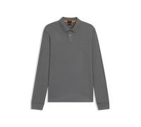 BOSS Men's Pirol Long Sleeve Interlock Cotton Polo Shirt with Tonal Logo, Open Grey, XL