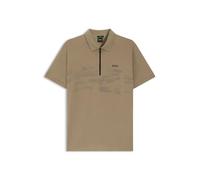 BOSS Mens PL Globe Pattern Cotton-Blend Zipped Polo Shirt with Reflective Graphics