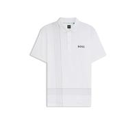 BOSS Mens Polo Check TOC Active Quick-Dry Polo Shirt with Check Artwork White