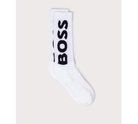 BOSS Mens Quarter Length Rib Logo CC Socks - Colour: 100 White - Size: 6-12 6-12