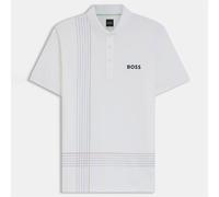 Boss Mens Quick Dry Polo Shirt with Check Artwork in White - Size Small