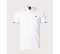 BOSS Green Paddy Mens Cotton-Piqué Polo Shirt with Contrast Logo - White 100