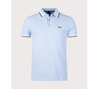 BOSS Green Paddy Mens Cotton-Piqué Polo Shirt with Contrast Logo - Bright Blue
